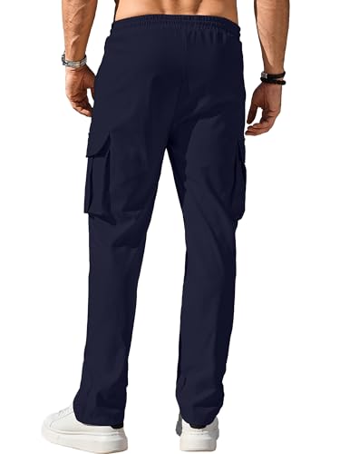 Image of Comdecevis Men's Casual Cargo Pants Workout Joggers Stretch Sweatpants Hiking Drawstring Tactical Pants with Multi Pockets