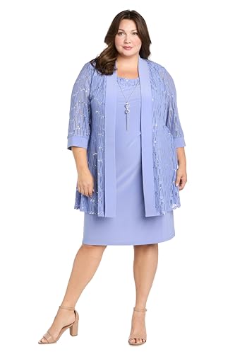 Image of R&M Richards Women's Sequin Lace Jacket & ITY Sheath with Necklace for Mother of the Bride, Cocktail Attire, Evening Wear