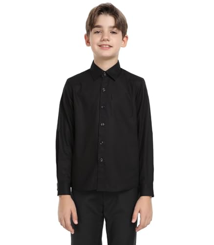 Boys Shirt with Pocket Solid Long Sleeve Button Down Uniform Shirts for Toddlers Teens (2-18 Years)2