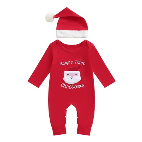 Ledy Champswiin First Christmas Baby Boy Girl Romper Long Sleeve Newborn Clothes Santa Embroidery Jumpsuit Infant Christmas Outfit