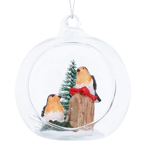 Image of Gisela Graham Open Glass Bauble with Robins, 8cm