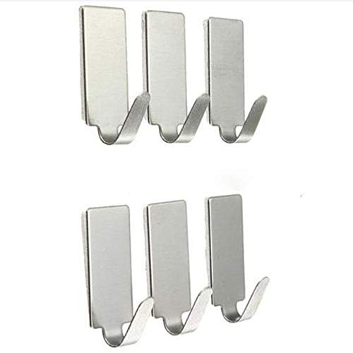 6PCS Self Adhesive Hooks Strong Hanger Home Wall Door Hanger Stainless Steel Holder Hook Hanger for Kitchen Bathroom