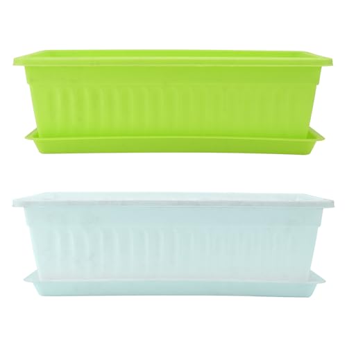 Pots de plantation rectangulaires UKCOCO 400 en plastique avec plateaux x2 - 2