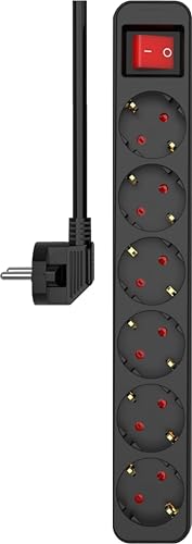 ELRO ES106 - Ciabatta elettrica a 6 prese con interruttore e cavo da 1,5 m, sicurezza bambini, spina Schuko, max. 3680 W, certificazione TÜV, colore: Nero