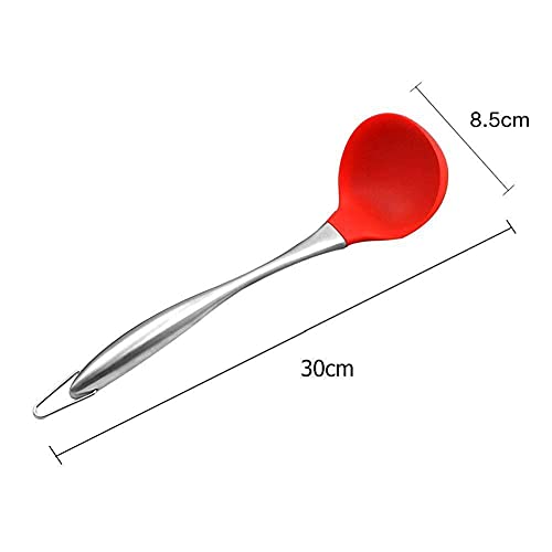 Image of Kitchen Heat Resistant Silicone Spatula Set (Pack of 2) Multipurpose Solid and Ladle Spatulas - Nylon Utensils with Nonstick, 304(18 /10) Stainless Steel Durable Handle (Red)