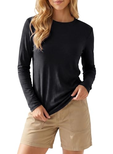 WWOMAY Merino Wool Shirt Women Lightweight Breathable Basic Tees Long Sleeve Sun Protection Shirts Black Medium