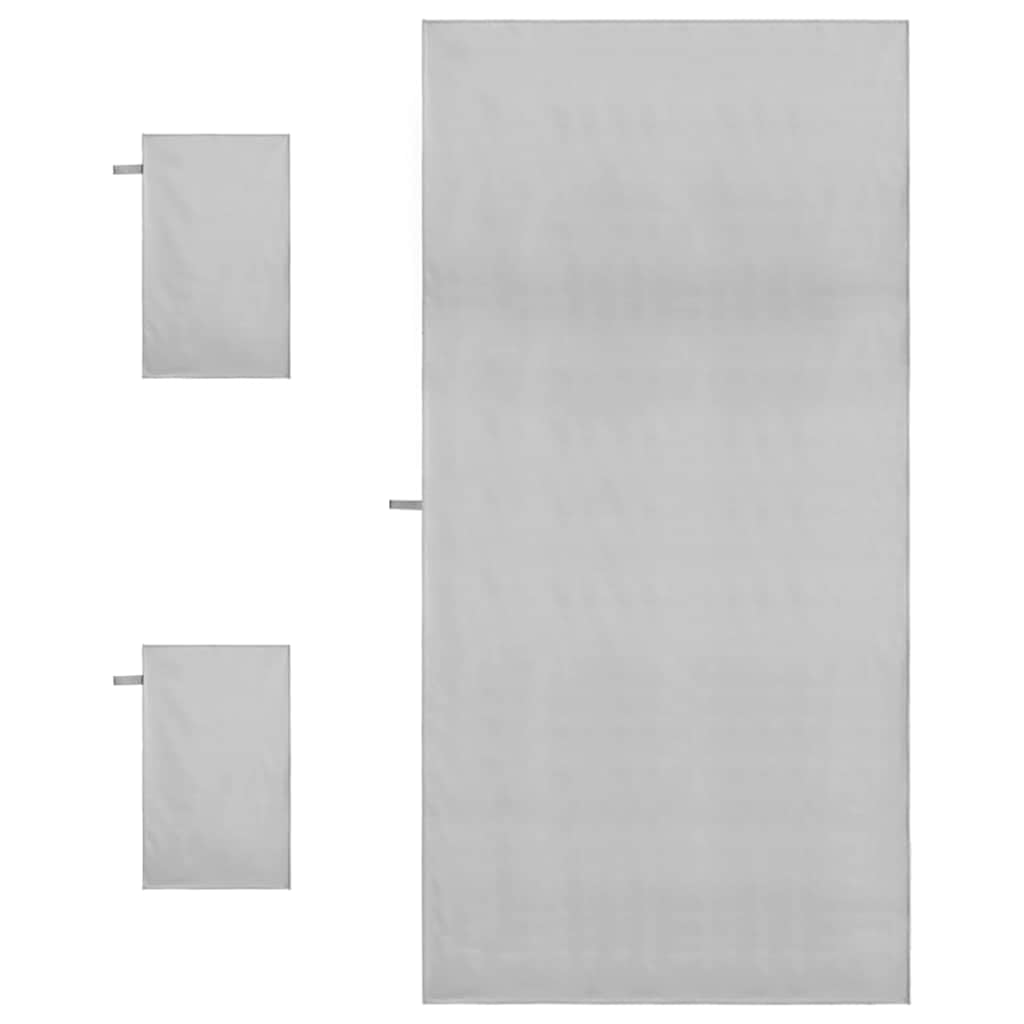 Sporthandtuch Set 3-teilig Polyester Polyamid Grau, 200 x 100 cm plus 50 x 30 cm, schnelltrocknend für Fitness, Reise, Hotel, Sauna, Strand, Handtuch für Dusche