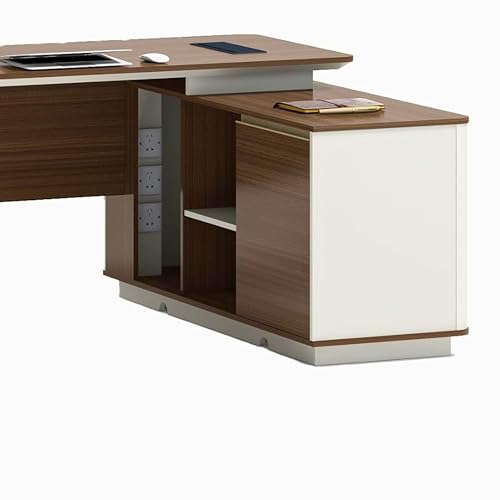 Image of Lakdi The Furniture Director Table for Home and Office Desk Luxury Design Made in MDF with Mica & Wooden & Modern Executive Table with Drawer Side Unit, Grey Color (LDL-510A)