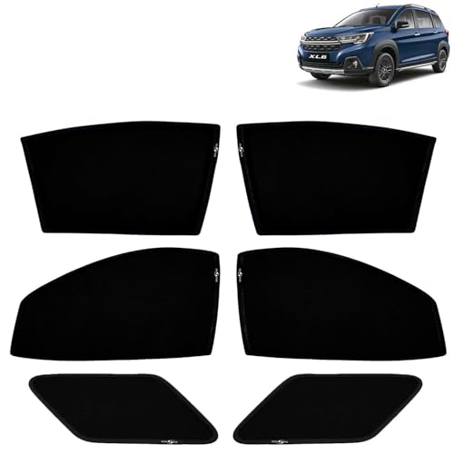 Image of KINGSWAY Car Sun Shade Curtains Only Compatible with Maruti Suzuki XL6 (2022 Onwards) | Z-Black Fix-Type (Non-Magnetic) | UV & Heat Protection | Pack of 6 Pcs