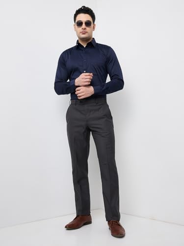 Image of Park Avenue Men's Smart Fit Mid Rise Solid Pattern Poly Viscose Blend Pleatless Formal Trouser