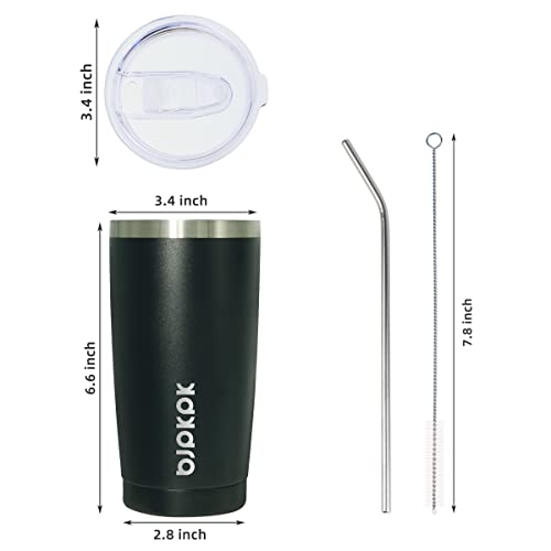 Image of BJPKPK 20 oz Coffee Tumbler with Lid & Straw, Insulated Stainless Steel Mug | Double Wall Vacuum, Keeps Hot /Cold, BPA Free, Leak Proof, Iced Coffee Cup Fit Car Holder, Travel & Beach, Black