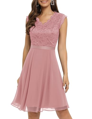 Image of Dressystar Women's V Neck Sleeveless Lace Bridesmaid Dress Wedding Party Gown