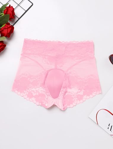ABAFIP Men's Sissy Lace Panties Sheer Floral Lace Mesh Ruffle High Waist Sheer Briefs Underwear2