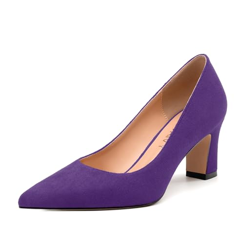 Women's Pumps, Pointed Closed Toe Fashion Chunky Heels, Slip On Mid Heel Shoes for Women