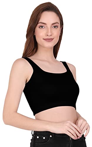 Image of THE BLAZZE 1044 Women's Cotton Basics Sexy Solid Square Neck Slim Sleeveless Saree Readymade Saree Bra Blouse Crop Top T-Shirt for Women