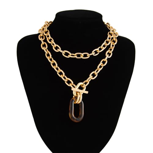 GYRMMUE Chunky Gold Necklaces for Women,Vintage Acrylic Leopard Choker Big Punk Multilayer Choker Paperclip Cuban Link Chain Hip Hop Statement Necklace Outfit Jewelry Accessories4