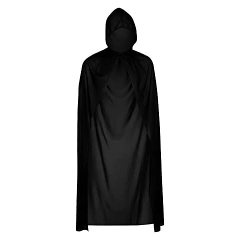 ADOGO Halloween Black Hooded Cape,Unisex Black Cape with Hood,Wtch Vampire Hooded Cape Adult/Kids Fancy Dress Costume,Hooded Cape for Halloween Masquerade,House Party(Length 140CM/55inch) Cover