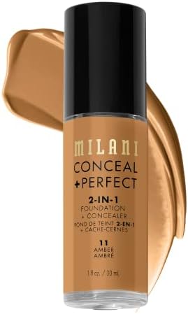 Milani Conceal + Perfect 2-in-1 Foundation + Concealer - Amber (1 Fl. Oz.) Cruelty-Free Liquid Foundation - Cover Under-Eye Circles, Blemishes & Skin Discoloration for a Flawless Complexion