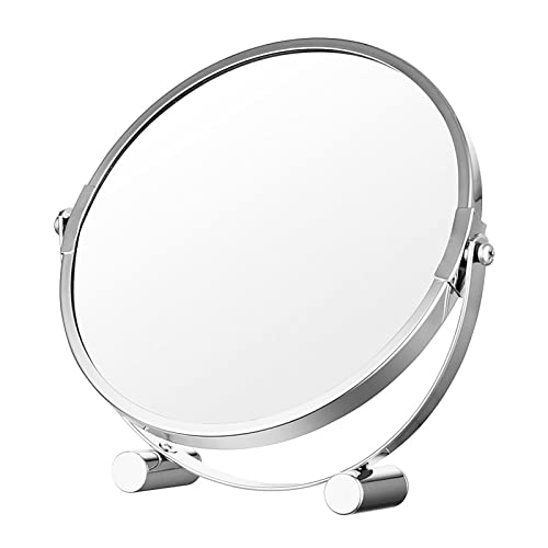 鏡 卓上 スタンドミラー 化粧鏡 女優化粧ミラー 両面鏡 2倍と等倍 拡大鏡 化粧道具 360°回転 角度調整自由自在 コンパクトに収納可能
