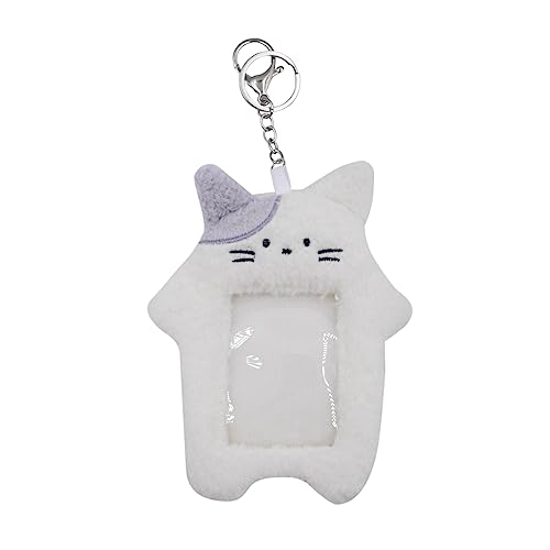 MOSSTYUS Kawaii Plush Photocard Holder Kpop Credit ID Bank Card Bus Card Protective Case Photo Sleeves With Keychain,White Cat2#