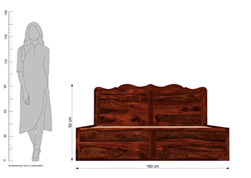Image of Solid Sheesham Wood Mehraab Queen Size Bed with Box Storage | Palang Cots Wooden Double Beds for Bedroom, Living Room, Hotel and Home (Honey Finish)