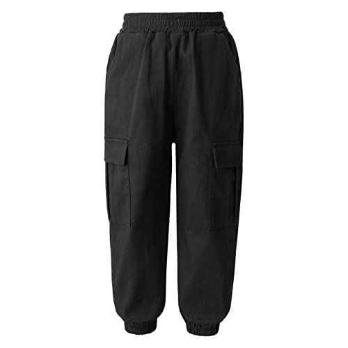 FEESHOW Boys Kids Casual Cargo Pants Hiking Pants Solid Color Cotton Loose Fit Sweatpants Trousers for Sports Dancewear2
