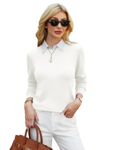 Image of GKBK Women's Wool Blend Sweaters 2026 Fall Fashion Lightweight Business Casual Outfits Long Sleeve Crew Neck Pullover Tops