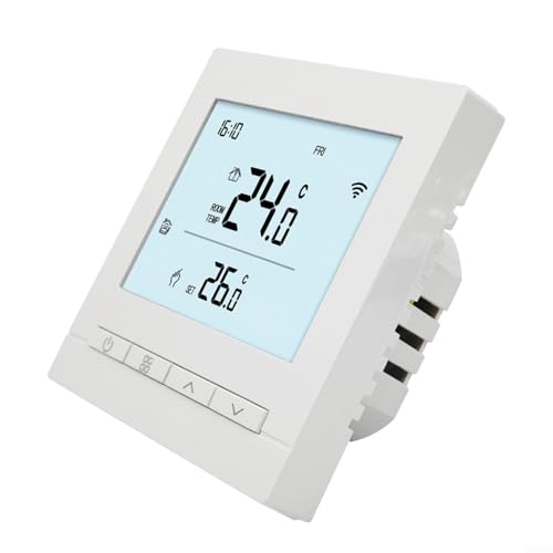 Marchfunny Termostato inteligente WiFi con pantalla táctil para uso doméstico, acceso remoto a través de aplicación móvil, ajustes programables con microcontrolador para un control estable de la