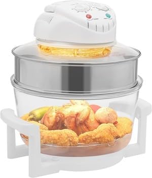 Freidora de aire de vidrio de 17.96Qt, horno de convección de 1400W color blanco con ventana con vista de 360, temporizador de 482F para cocina