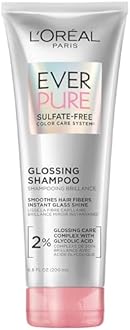 L'Oreal Paris Glossing Sulfate Free Shampoo with Glycolic Acid, Hair Care for Lasting Shine and Smoothness for Dull, Dry Hair, EverPure, 6.8 Fl Oz