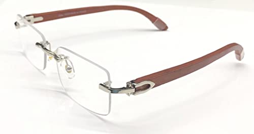 Image of RSINC Rimless frame /eyeglass /Spectacle Optical, Prescription For Men And Women Modern Unisex Business Collage Fashion, School, Ladies, Sports, Silver - Brown Wood Cart 8101016