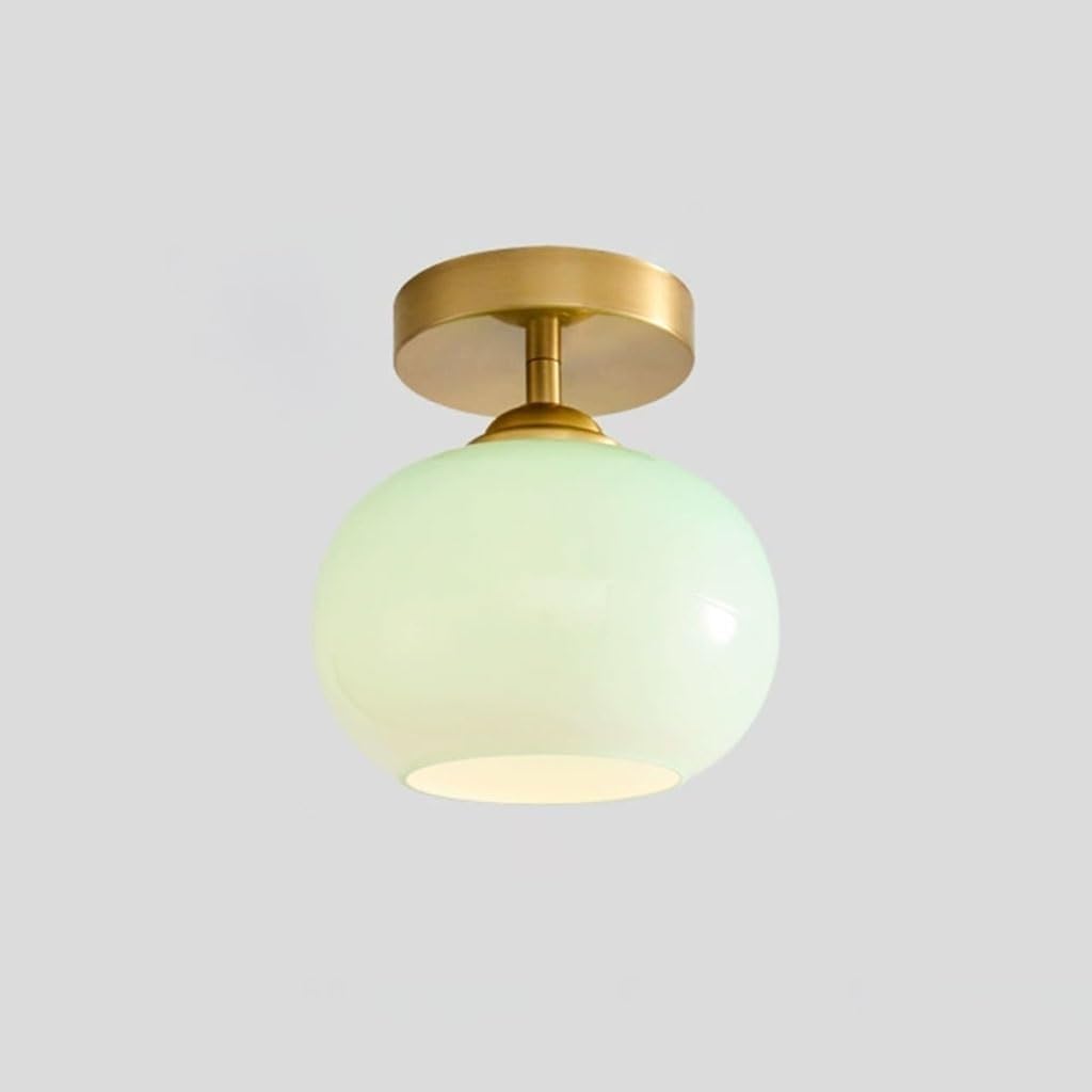 Kremowy Szklany Kula Lampy Sufitowa Pół Wpuszczana, Plafon Mały Styl Mid Century Vintage Wiejski do Korytarz Wejście Balkon Oświetlenie Sufitowe(Green)