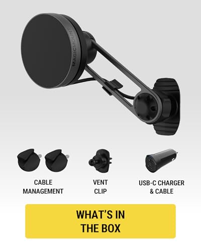 Scosche Qi2 MagSafe Car Mount Charger, 15W Wireless Magnetic Phone Holder for Car Dash, Vent & Tesla Display, Secure Grip, 4ft Cable, Fast Charging Compatible with MagSafe iPhone & Samsung Galaxy S25