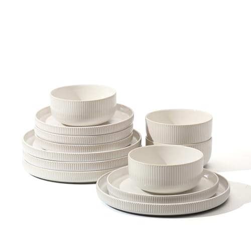 10% off - Frewinky Ceramic Dinnerware Sets for 4, Round Reactive Glaze Porcelain Plates and Bowls Sets,...