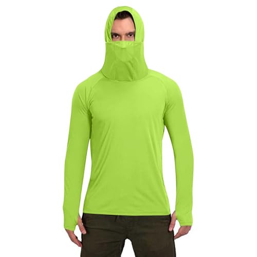 Mens Rash Guard Long Sleeve Hoodies with Mask UPF 50+ Hooded UV Sun Protection Shirts Outdoor Hiking Fishing Swim Top