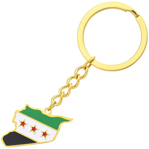 Lpitoy Syrie Carte Drapeau Porte-clés Souvenir Porte-clés en Métal Syrie Carte Drapeau Pendentif Porte-clés Maison Voiture Porte-clés pour Hommes Femmes