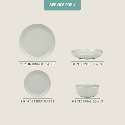 Image of Gibson Home Summer Shades 16 Piece Plates and Bowls Dishes Service for 4 Porcelain Dinnerware Set - Grey