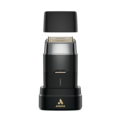 Image of Andis 563616 Pro Foil Plus II Cordless Shaver, Gold Titanium Foils, Lithium Ion Battery, Includes USB-C Charging Stand, Black
