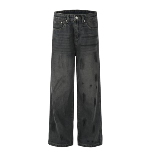 Jeans Pants Trousers Denim Street Trendy Retro Washed Ink Blue Loose Commuter Straight Leg for Men3