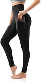 High Waist Athletic Leggings for Women, Microfibre Polyester Sports Pants with Phone Pocket (Black, 2XL)