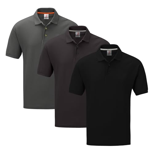 Image of DELLMOOR Men’s Plain Polo Shirts 3 Pack, Multicolor Lightweight Activewear Solid Polo Shirt for Men Adult, Sizes S - 5XL (UK, Alpha, XXL, Regular, Regular, Black, Charcoal, Smoke Grey)