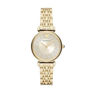 Emporio Armani Ladies Watch with Two Hands Quartz Movement and 32mm Case with Stainless Steel, Leather or Silicone Strap, Gold, Bracelet