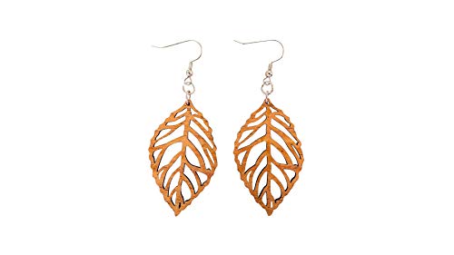 Wood Leaf Earrings from Solid Mahogany Stained Reclaimed Maple