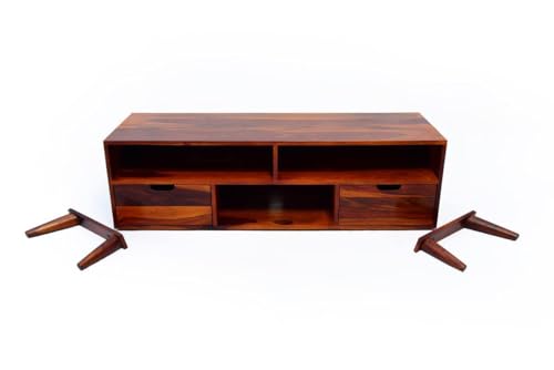 Image of Solid Sheesham Wood TV Unit for Living Room | TV Stand | TV Cabinet with Storage for Living Room and Hotel Furniture (Honey Finish-04)