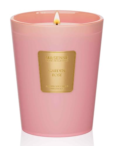 M&SENSE Garden Rose Scented Natural Soy Wax Candle, 14.1oz 60 Hours Long Lasting Slow Burning Candles for Home Decor, Aromatherapy Candle for Stress Relief