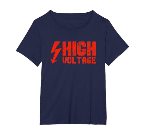 Danger Warning Electricity | High Voltage Helloween Costume T-Shirt, Women's Plus, Navy Blue, 1X