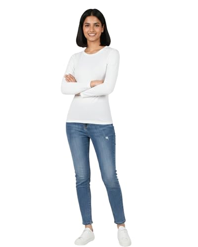 Image of HELGA Ivano Women's Organic Cotton Full Sleeve T-Shirt | Super Combed Cotton Rich | Plain Round Neck | Soft, Breathable, Eco-Friendly Casual Top for Everyday Wear
