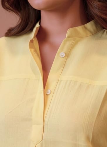 Image of Maaesa Women Solid Rayon Mandarin Neck Regular Fit Top | Short Sleeves | Lightweight & Breathable | Casual Wear & Office Wear