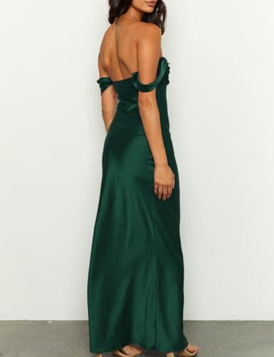 Image of Realtix Satin Off The Shoulder Strapless Bridesmaid Maxi Dress for Women