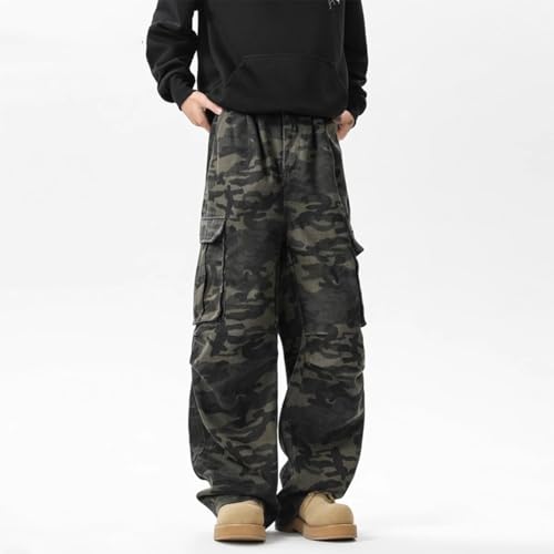 Men's Camo Baggy Cargo Jeans Straight Loose Denim Pants Y2K